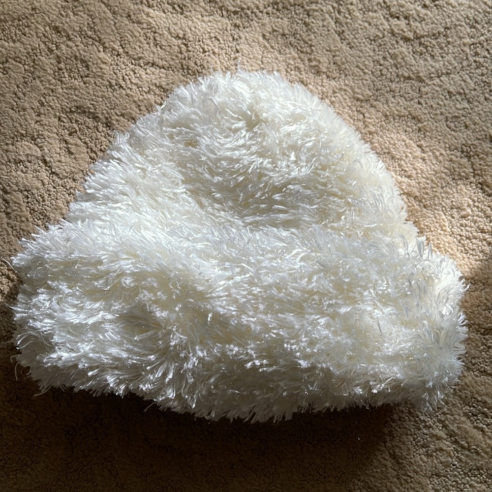 Winter white fuzzy hat and gloves